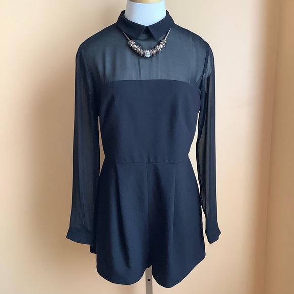 ASOS Black Sheer Detail Romper Size 8 - Picture 13 of 14